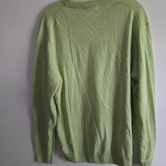 Turnbury Extra Fine Merino Wool Sweater Large Celery Green Men's V-neck - Picture 5 of 7